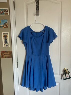 Blue Short Sleeve Flared Dress